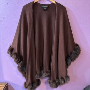 Vintage Brown Wool Cape with Dyed Fox Fur Trim Dale Dressin